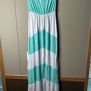 HUE Aqua and White Maxi Dress